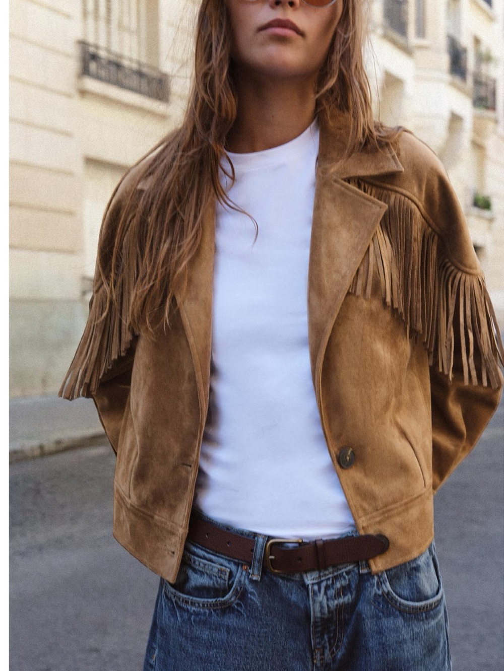 Zara FRINGED FAUX SUEDE JACKET